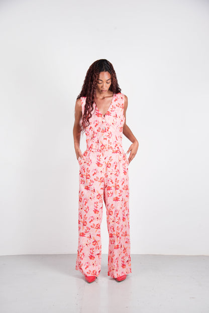 Manu Linen Pant - Pink Flowers