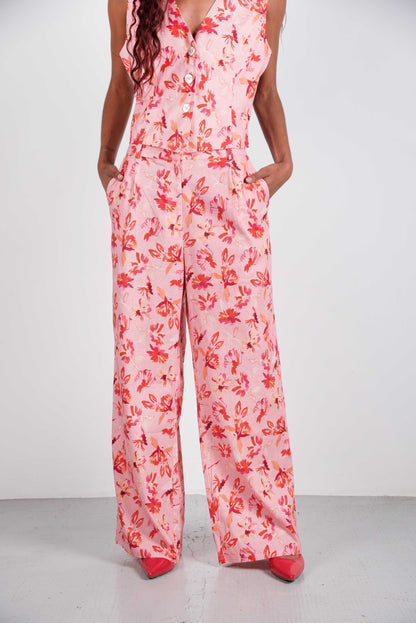 Manu Linen Pant - Pink Flowers