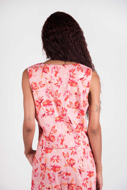 Tomi Linen Vest - Pink Flowers