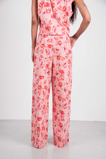 Manu Linen Pant - Pink Flowers