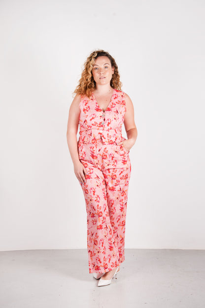 Manu Linen Pant - Pink Flowers