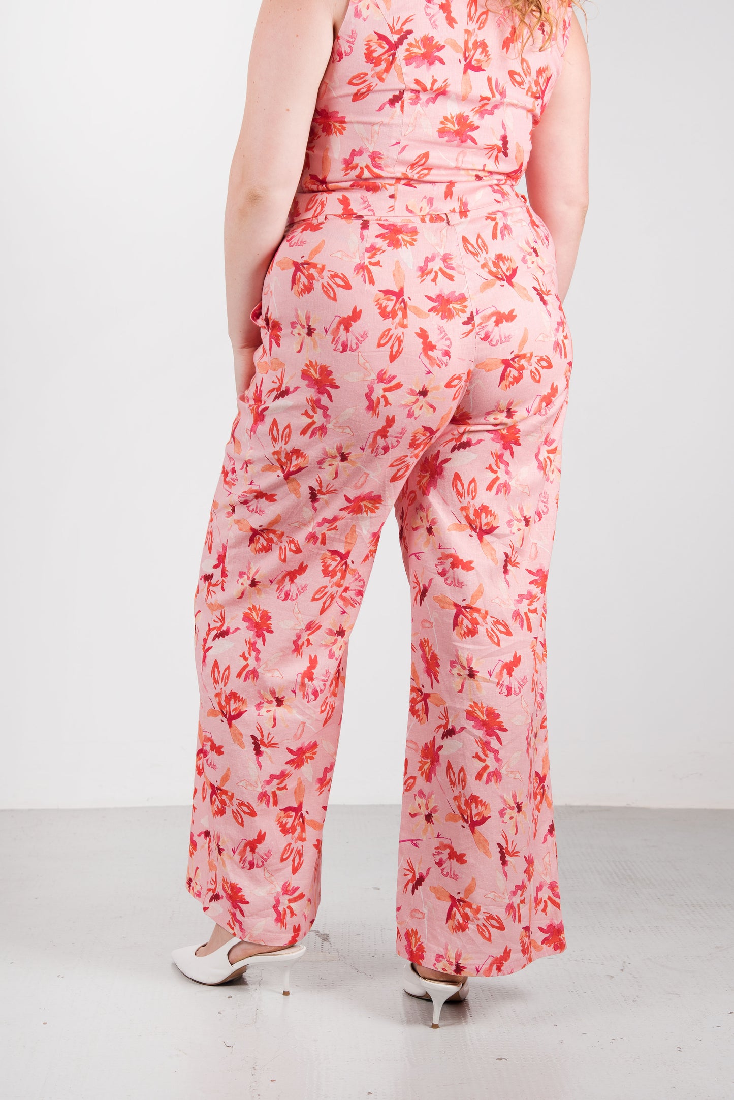 Manu Linen Pant - Pink Flowers